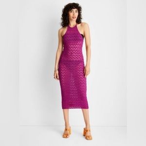 NWOT Women's Halter Tie Neck Open Knit Crochet Midi Dress - Future Collective™